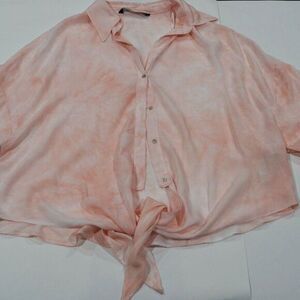 Zara Peach Blouse (Tie in front)‎ -Size S